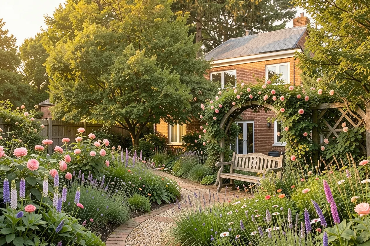 Small townhouse terrace, Massachusetts: Cottage landscape redesign generated with LandscapeGPT