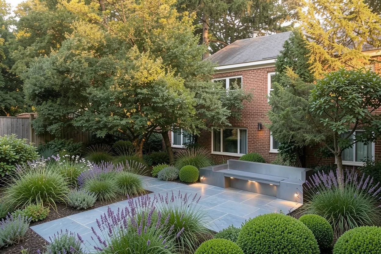 Small townhouse terrace, Massachusetts: Modern landscape redesign generated with LandscapeGPT